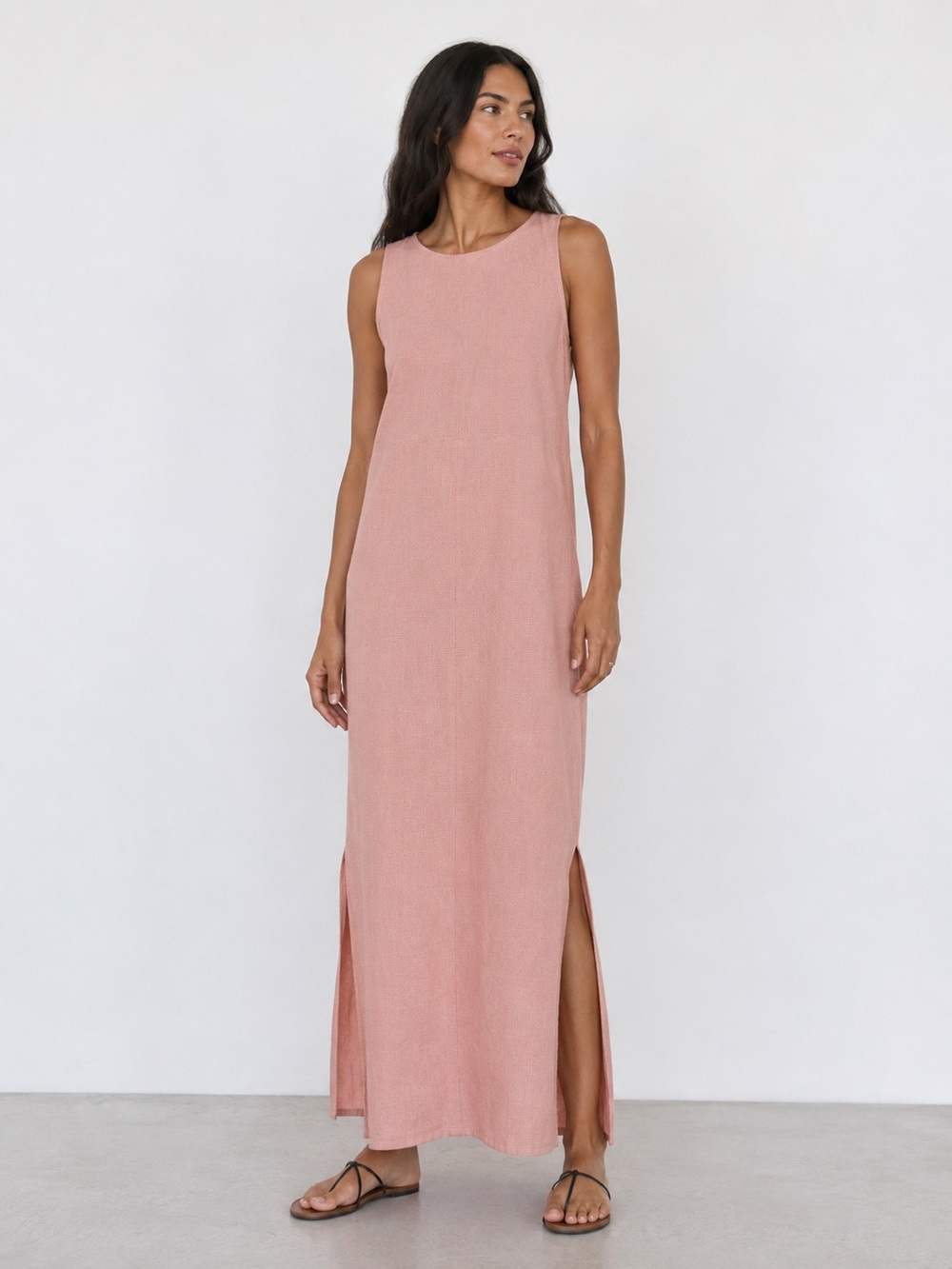 Rita Row Organic Cotton Blend Maxi Dress Peach Mini Check Sleeveless Size Small